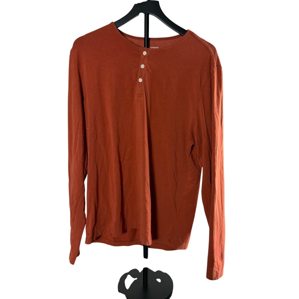 UNTUCKit Marastina Henley Shirt Mens Large Burnt Orange Long Sleeve Cotton Tence